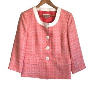 Nwt Le Suit tropical blooms papaya white blazer jacket size 10